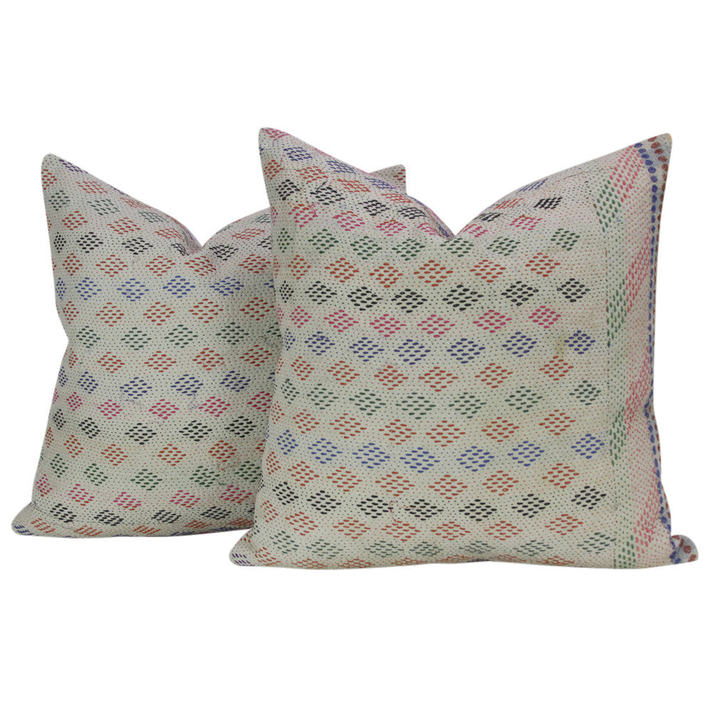 Diamond Bengal Kantha Pillow, Pair