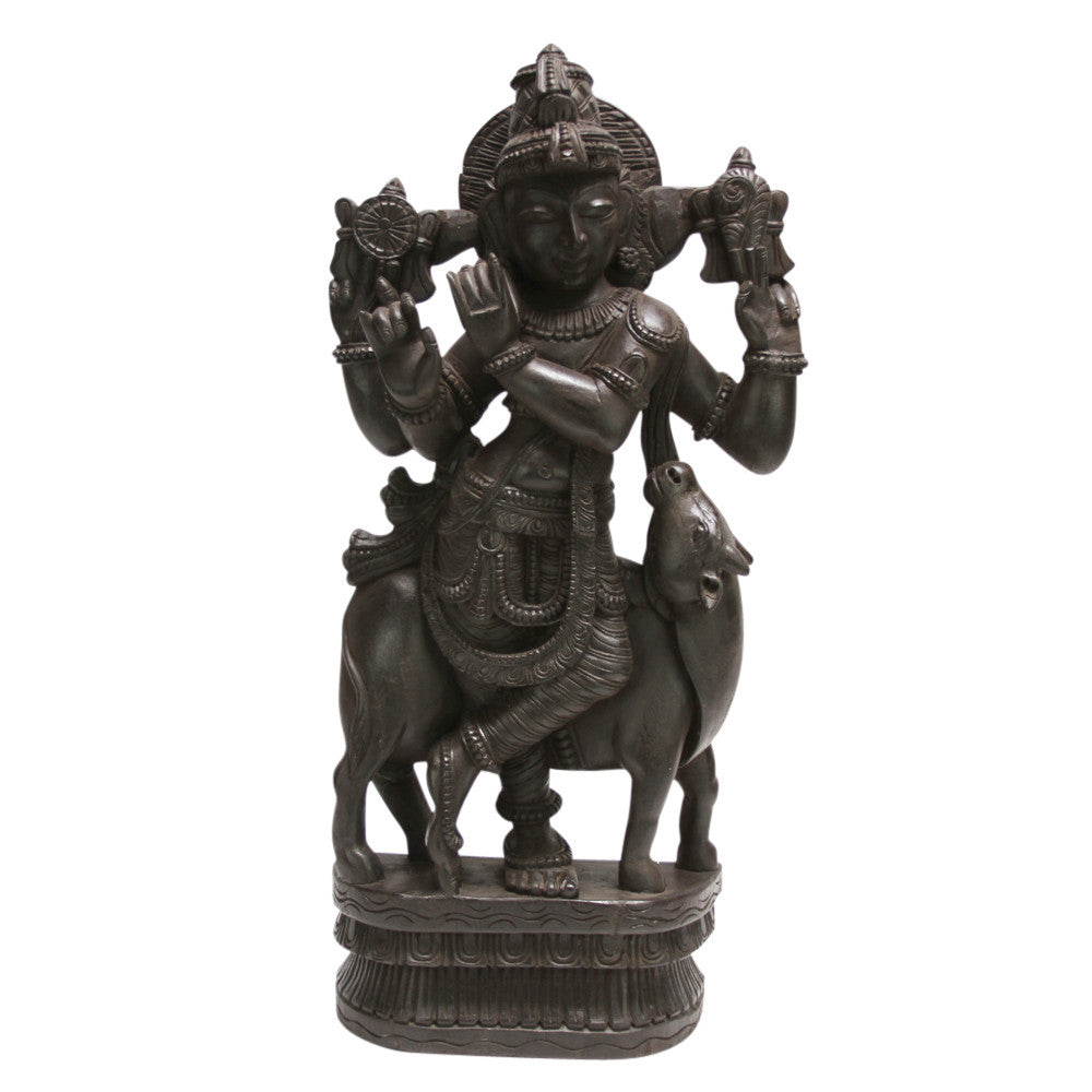 Ebonized Krishna Carved Statue