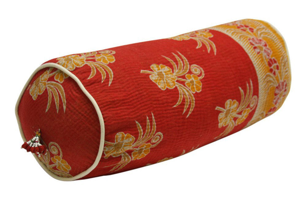 Floral Rust Kantha Bolster
