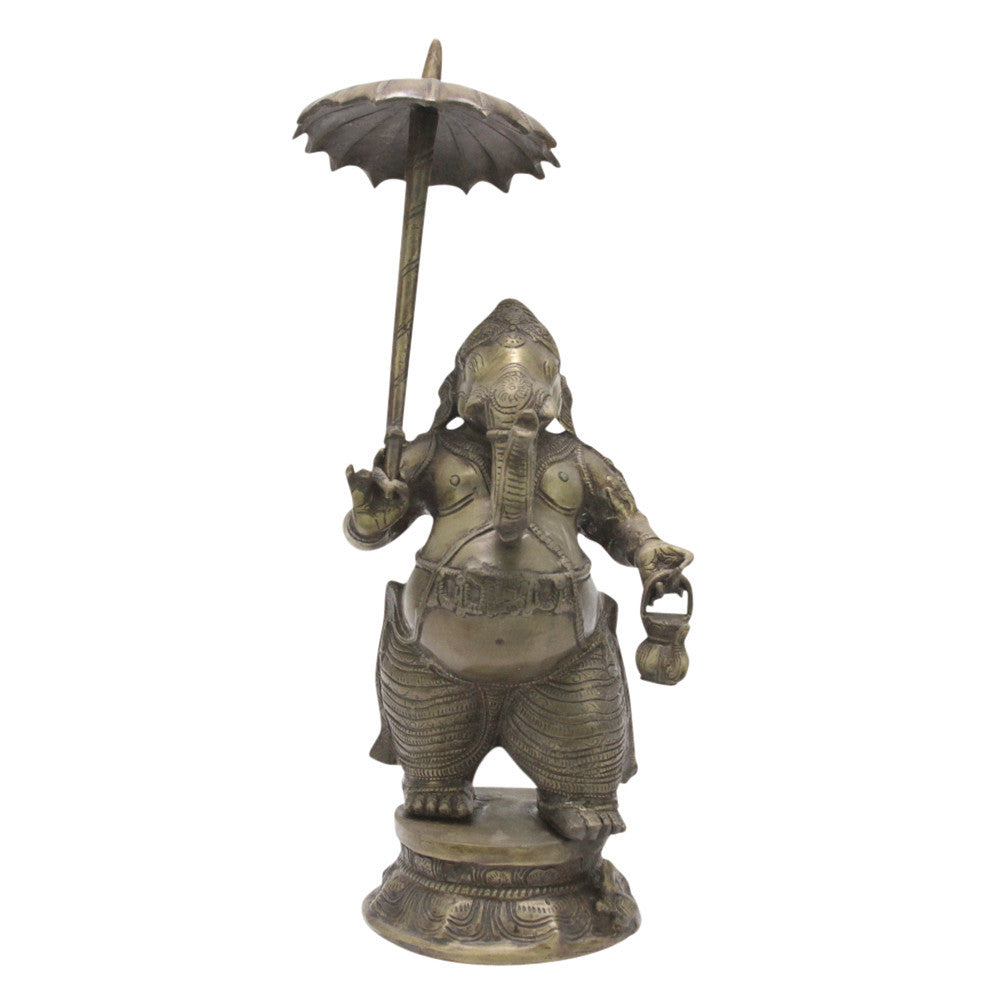 Ganesha w/ Parasol Brass Statue