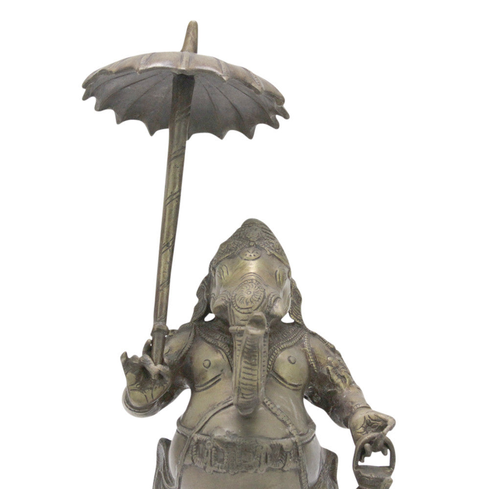 Ganesha w/ Parasol Brass Statue