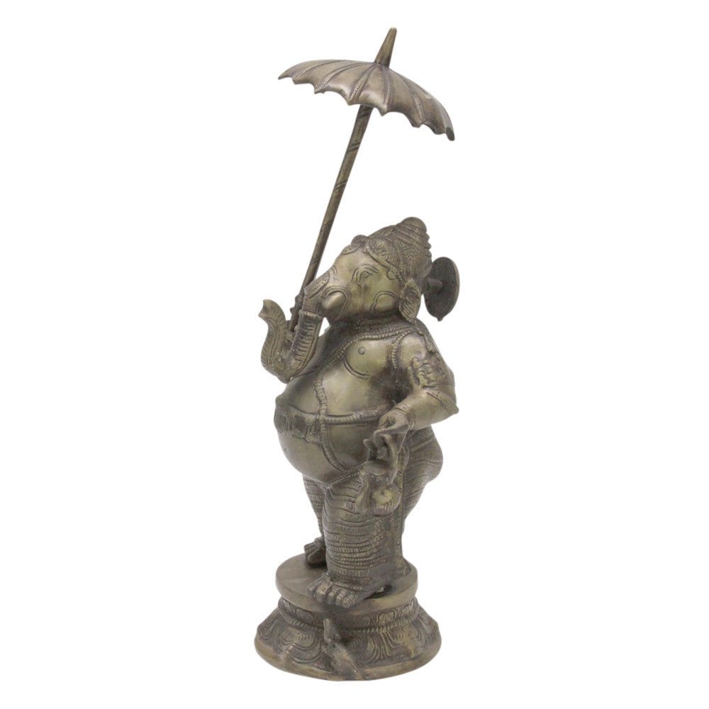 Ganesha w/ Parasol Brass Statue