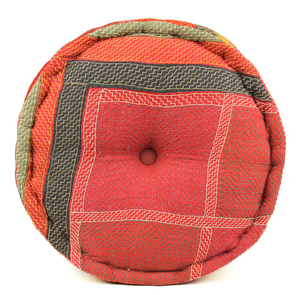 Red Geometric Mathuravati Pouf