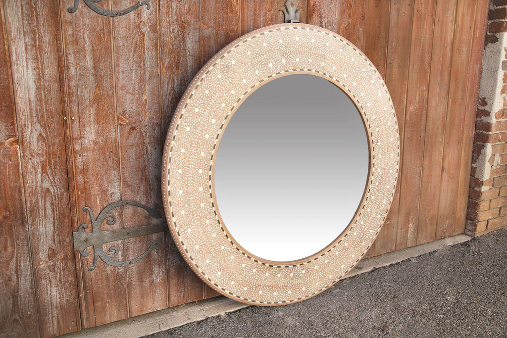 Round Zellige Bone Inlay Mirror