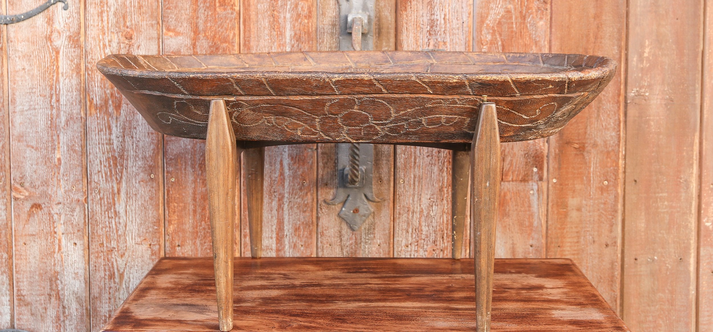 Antique Carved Bread Bowl Table