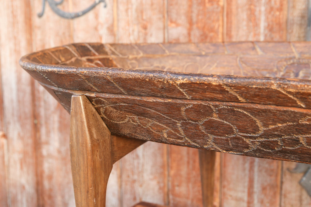 Antique Carved Bread Bowl Table