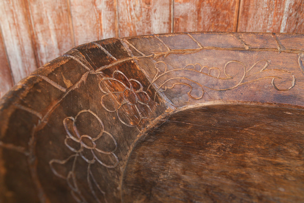 Antique Carved Bread Bowl Table