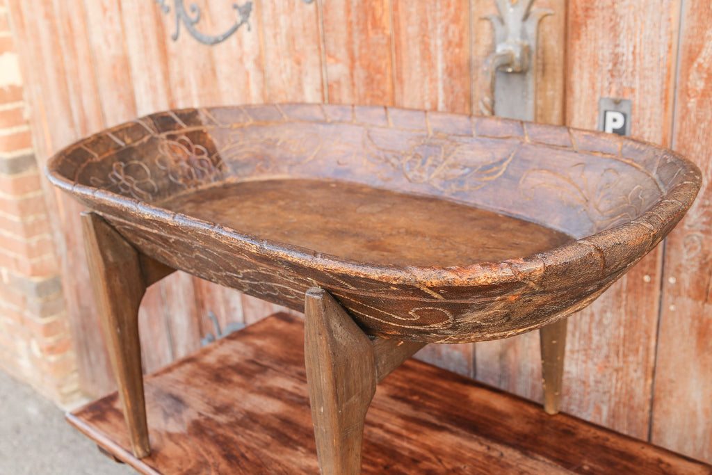 Antique Carved Bread Bowl Table