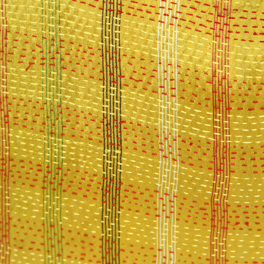 Golden Plaid Silk Kantha Pillow III