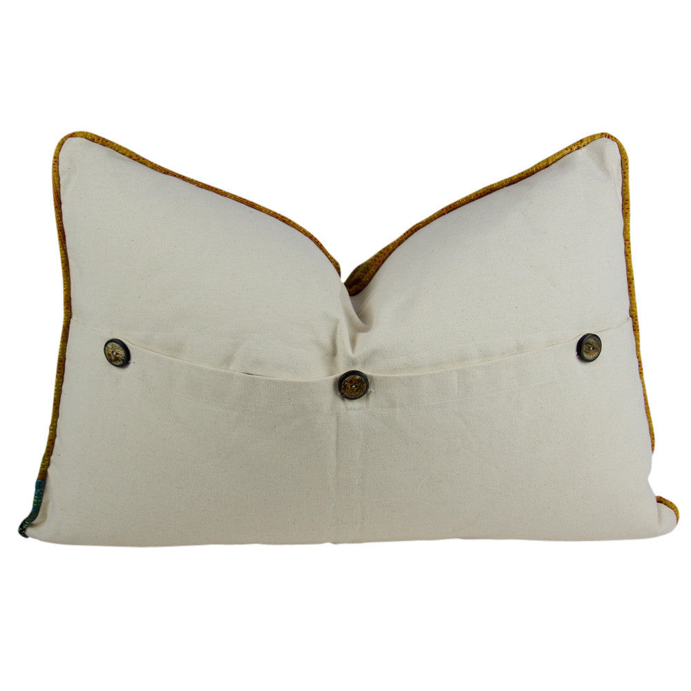 Golden Plaid Silk Kantha Pillow