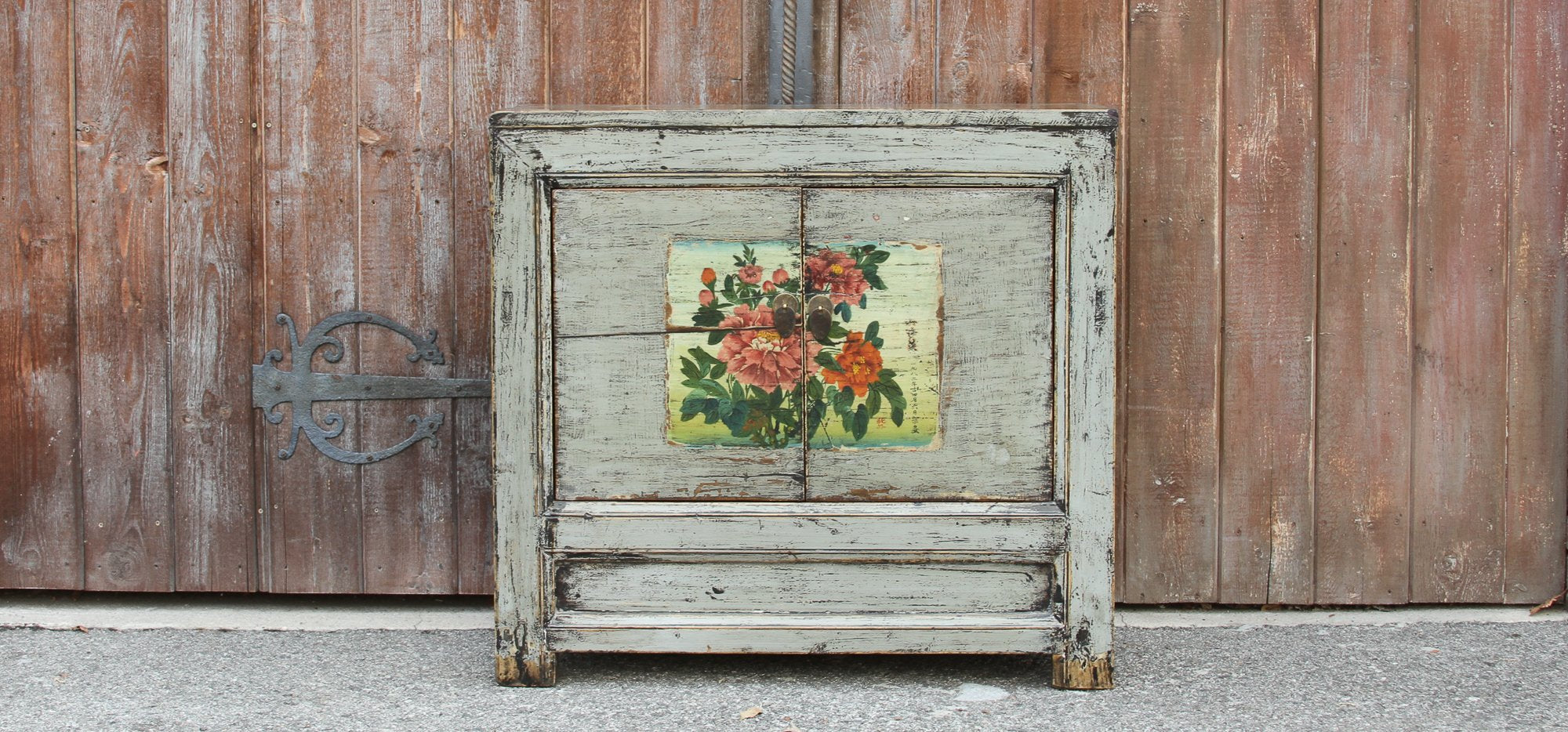 Lacquered Slate Tansu Floral Cabinet