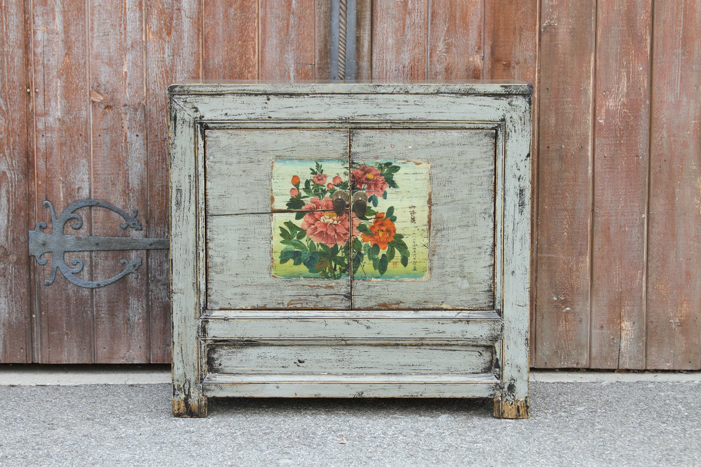 Lacquered Slate Tansu Floral Cabinet
