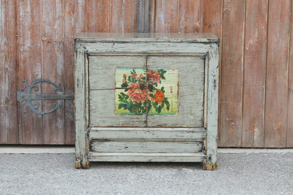 Lacquered Slate Tansu Floral Cabinet