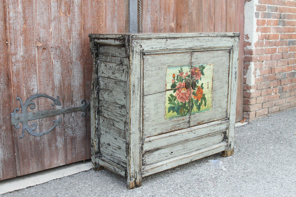 Lacquered Slate Tansu Floral Cabinet