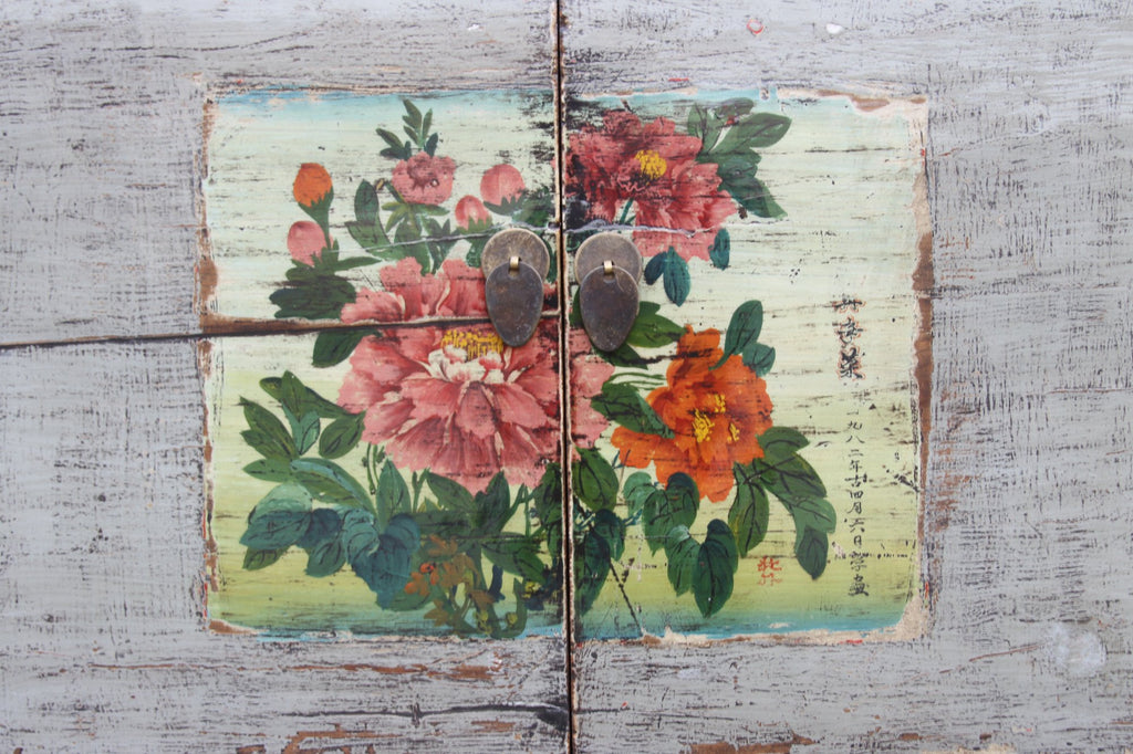 Lacquered Slate Tansu Floral Cabinet