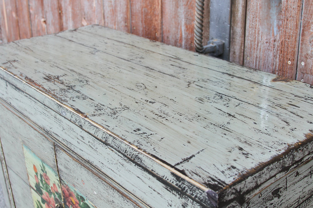 Lacquered Slate Tansu Floral Cabinet