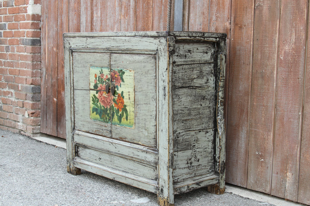 Lacquered Slate Tansu Floral Cabinet