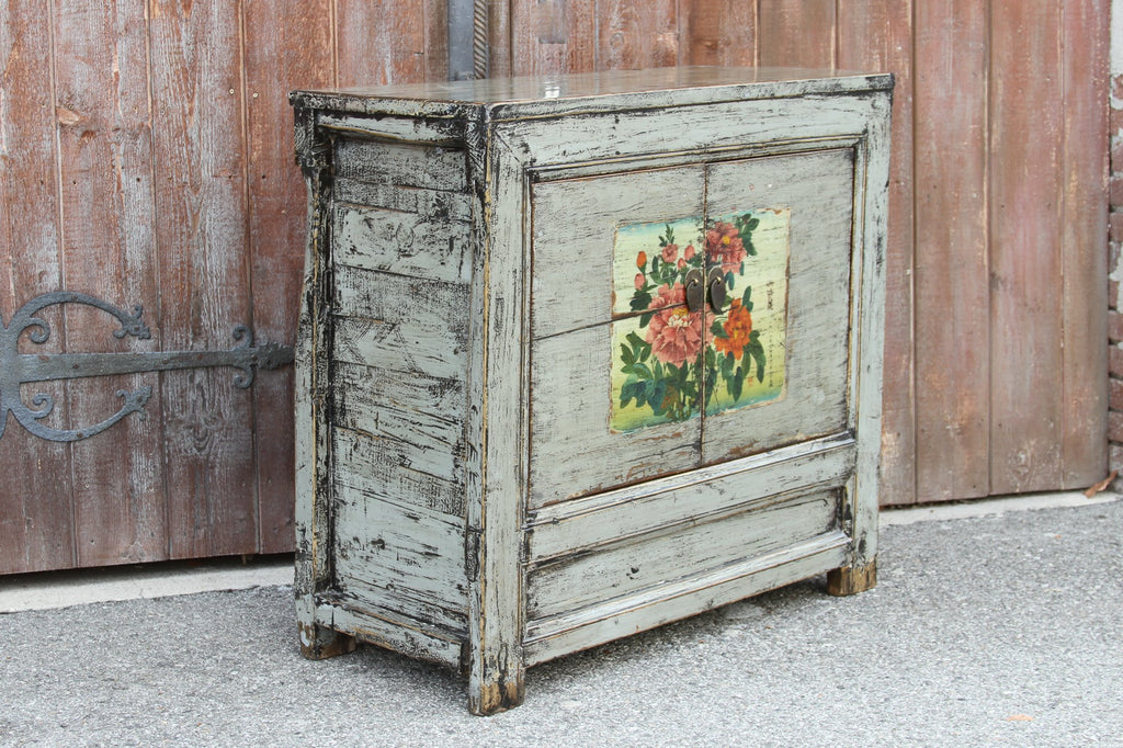 Lacquered Slate Tansu Floral Cabinet