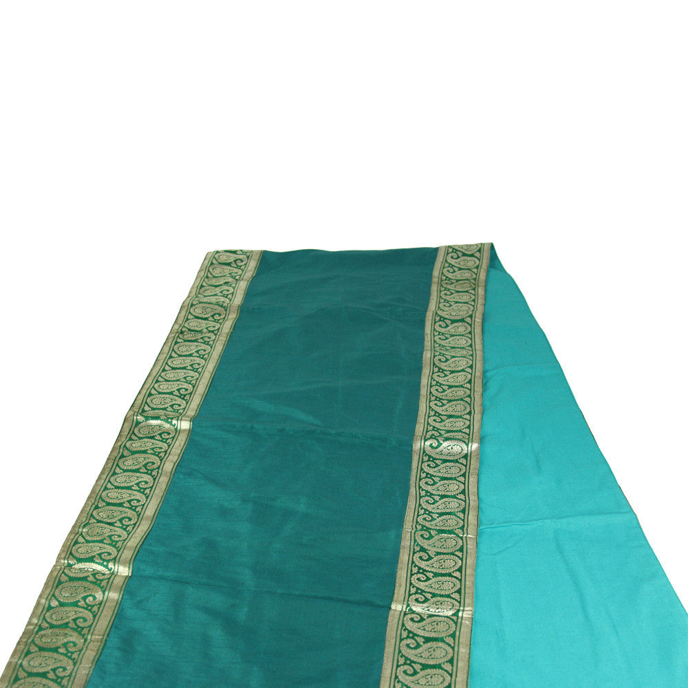 Golden Paisley Bordered Verde Heritage Silk Runner