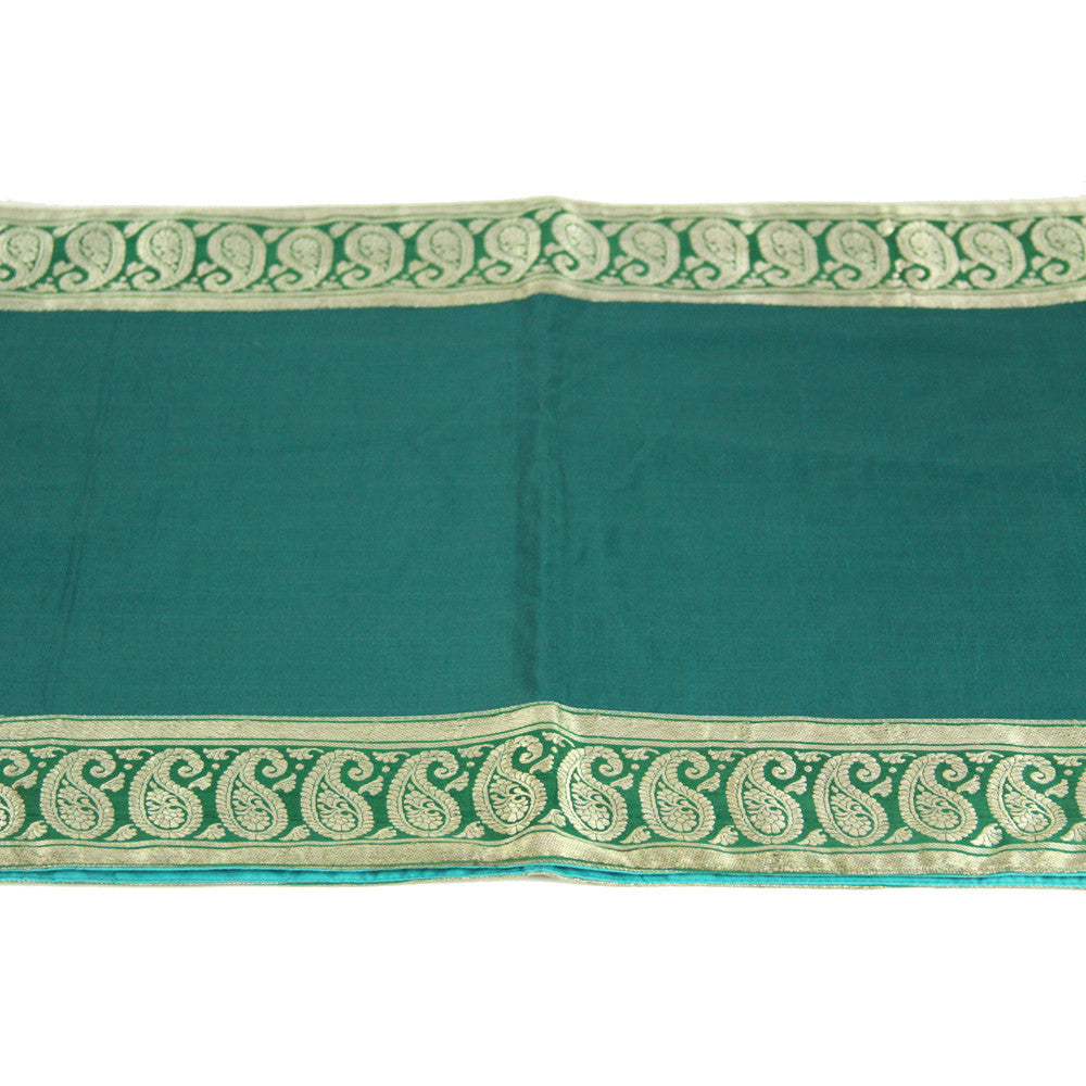 Golden Paisley Bordered Verde Heritage Silk Runner