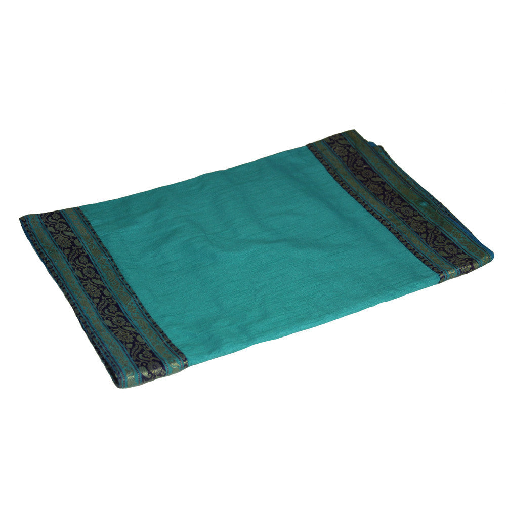 Silver And Navy Bordered Turquoise Heritage Silk Runner