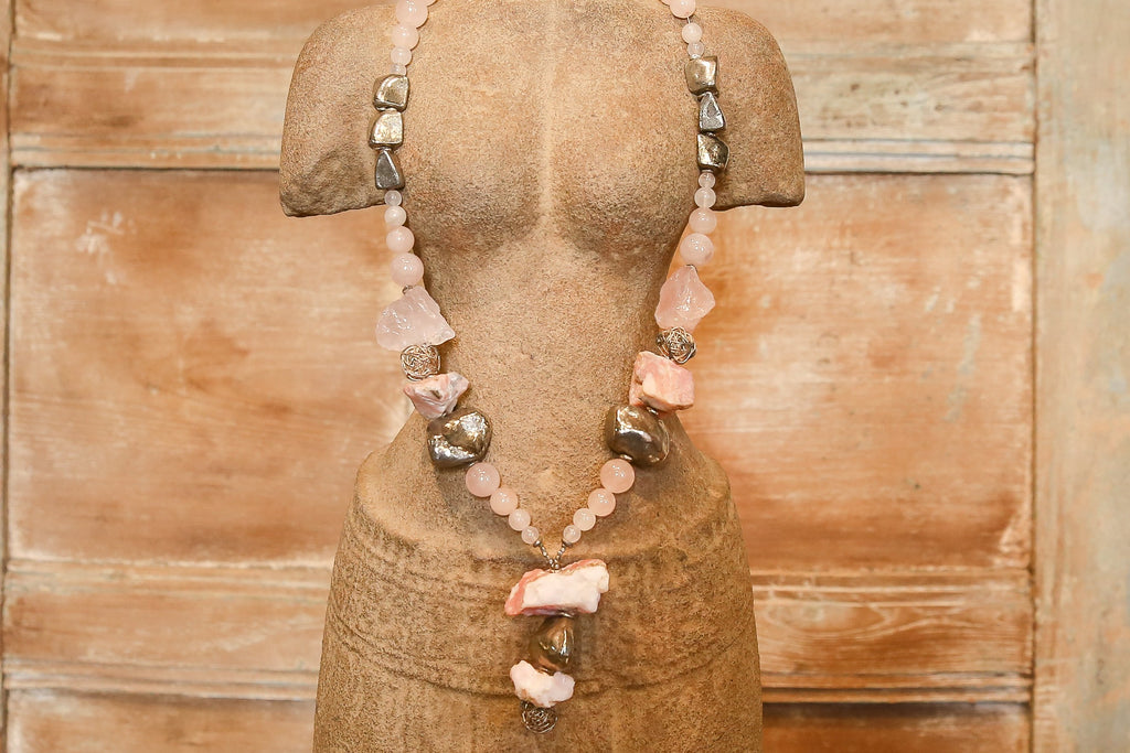 Vintage Rhodochrosite & Rose Quartz Nugget Necklace