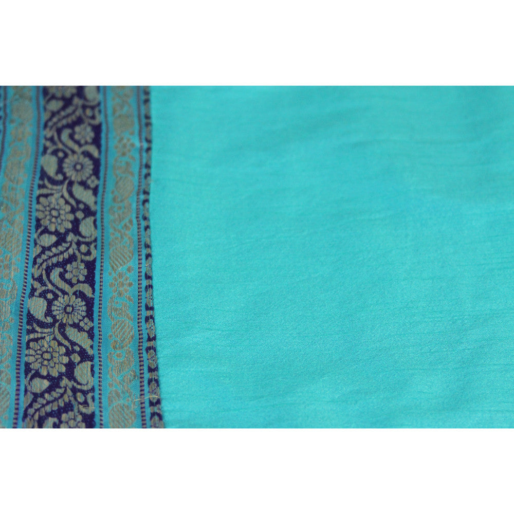 Silver And Navy Bordered Turquoise Heritage Silk Runner