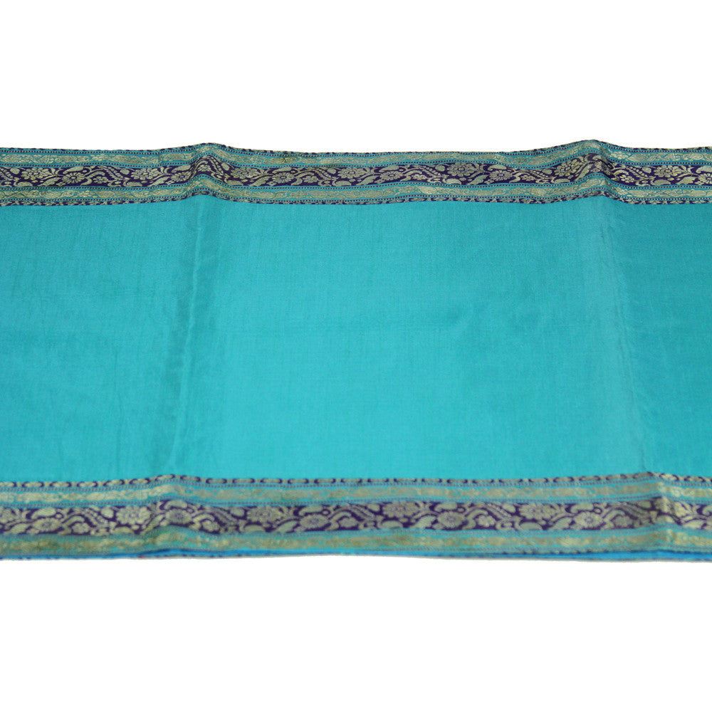 Silver And Navy Bordered Turquoise Heritage Silk Runner