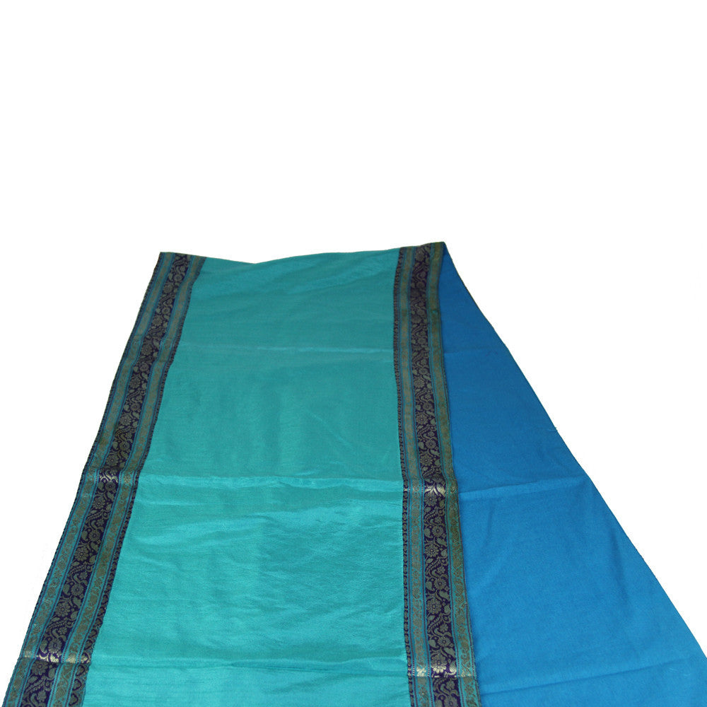 Silver And Navy Bordered Turquoise Heritage Silk Runner