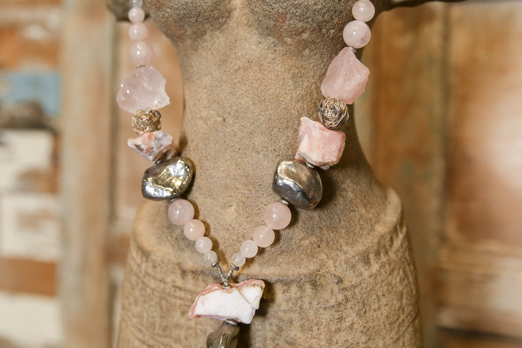Vintage Rhodochrosite & Rose Quartz Nugget Necklace