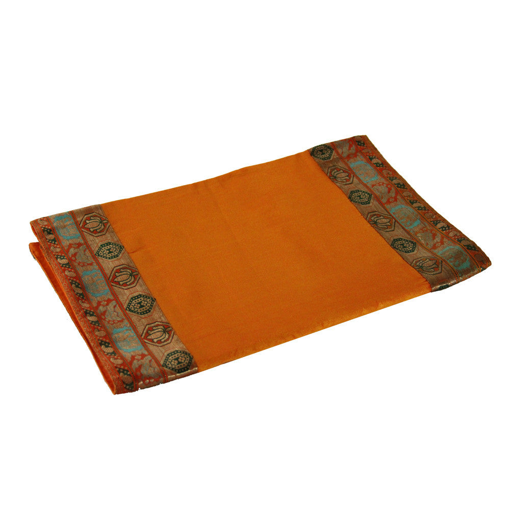 Hexagon Bordered Tangerine Heritage Silk Runner