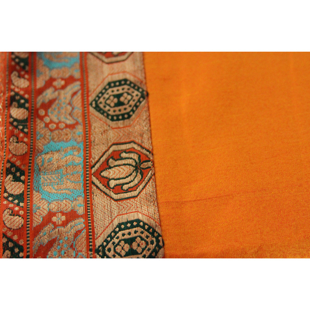 Hexagon Bordered Tangerine Heritage Silk Runner