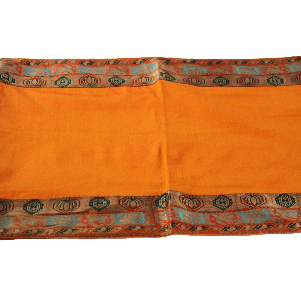 Hexagon Bordered Tangerine Heritage Silk Runner