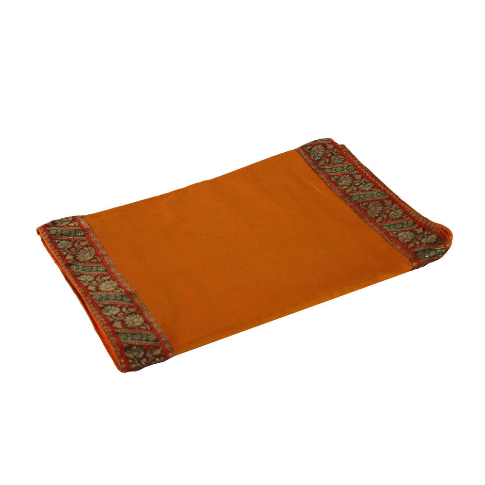 Red & Green Bordered Tangerine Heritage Silk Runner