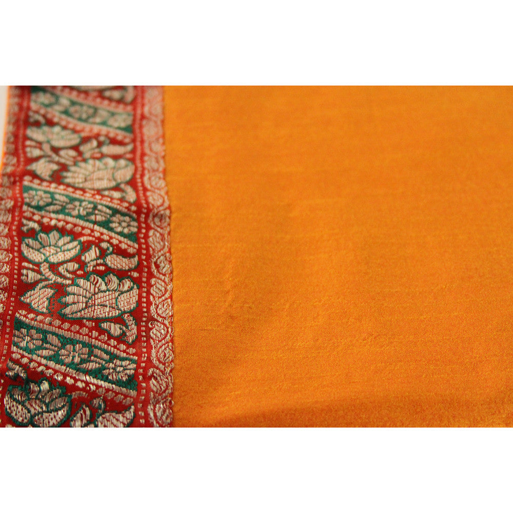 Red & Green Bordered Tangerine Heritage Silk Runner