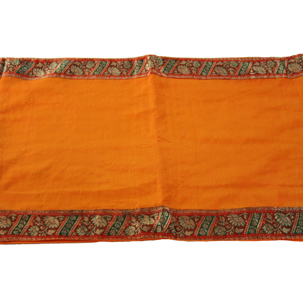 Red & Green Bordered Tangerine Heritage Silk Runner