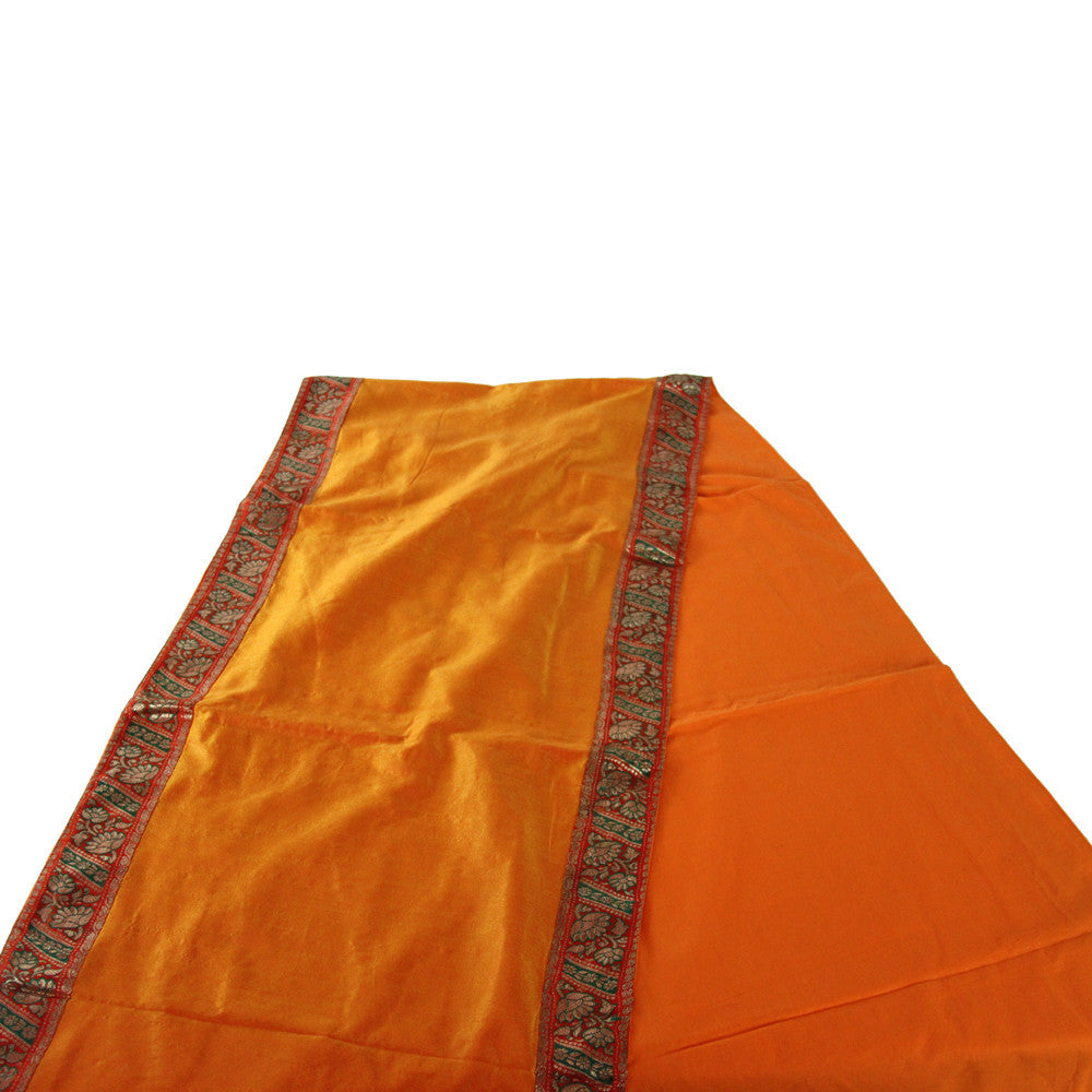 Red & Green Bordered Tangerine Heritage Silk Runner