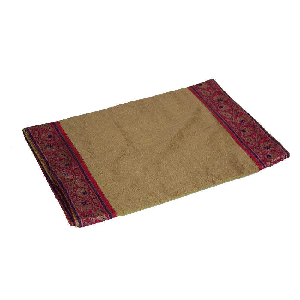 Fuschia Vine Bordered Tan Heritage Silk Runner