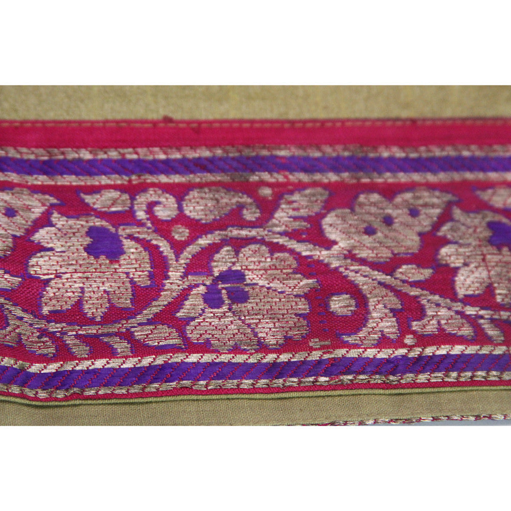 Fuschia Vine Bordered Tan Heritage Silk Runner