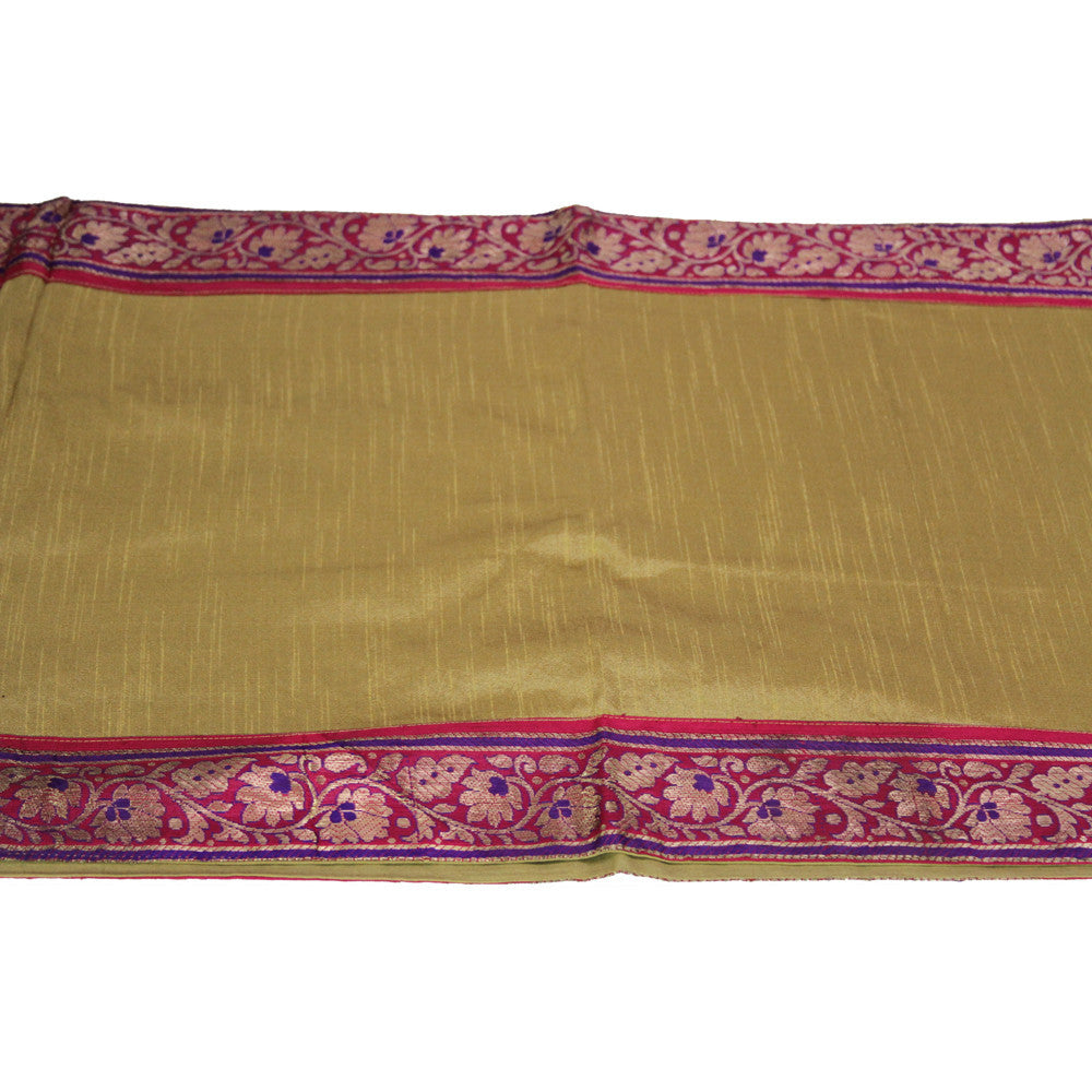 Fuschia Vine Bordered Tan Heritage Silk Runner