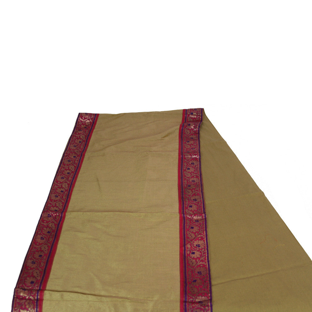 Fuschia Vine Bordered Tan Heritage Silk Runner