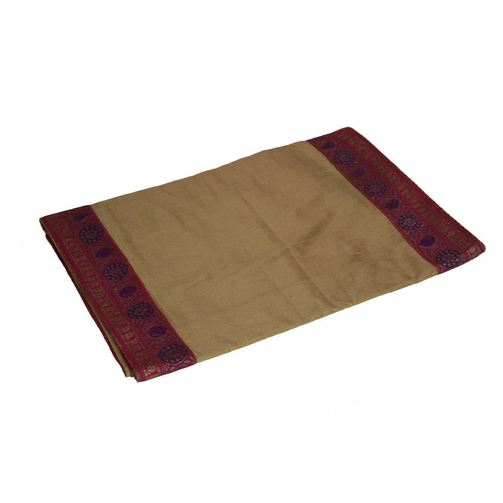 Silver Flora Bordered Tan Heritage Silk Runner