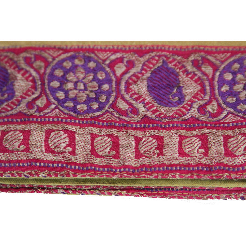 Silver Flora Bordered Tan Heritage Silk Runner
