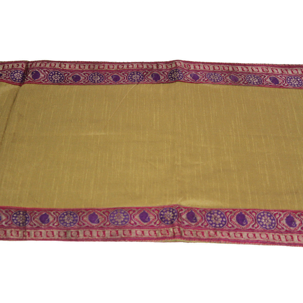 Silver Flora Bordered Tan Heritage Silk Runner