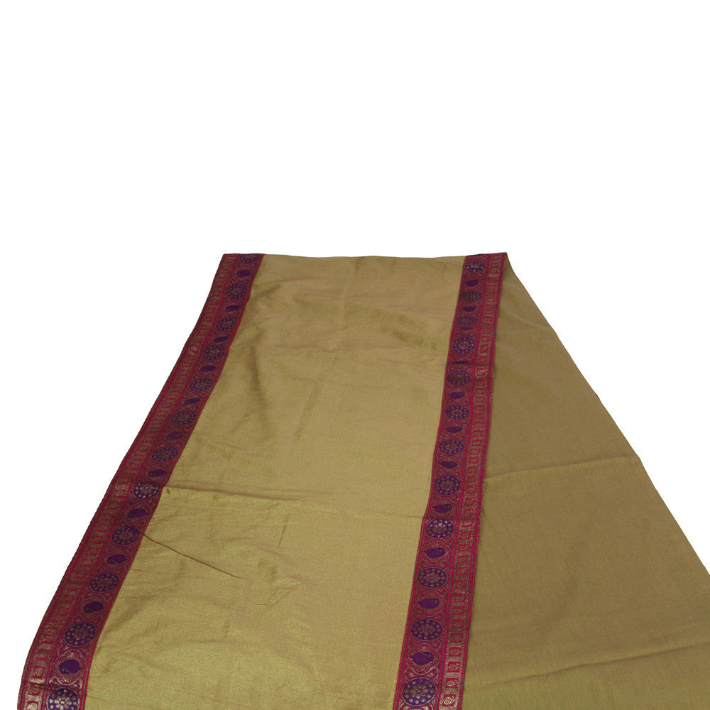 Silver Flora Bordered Tan Heritage Silk Runner