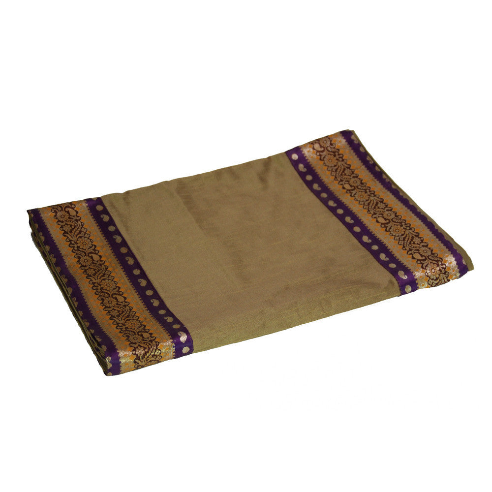 Goldenrod And Purple Bordered Tan Heritage Silk Runner