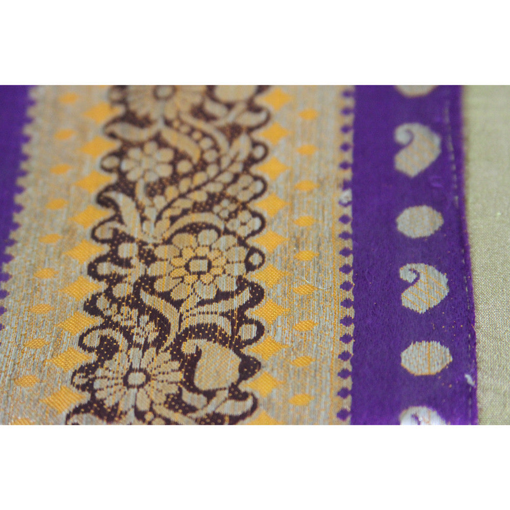 Goldenrod And Purple Bordered Tan Heritage Silk Runner