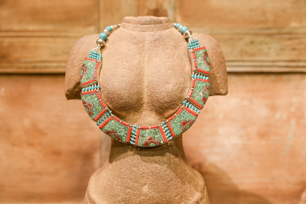 Coral & Turquoise Tibetan Necklace