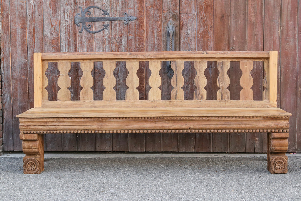 Long Antique Architectural Carved Bench