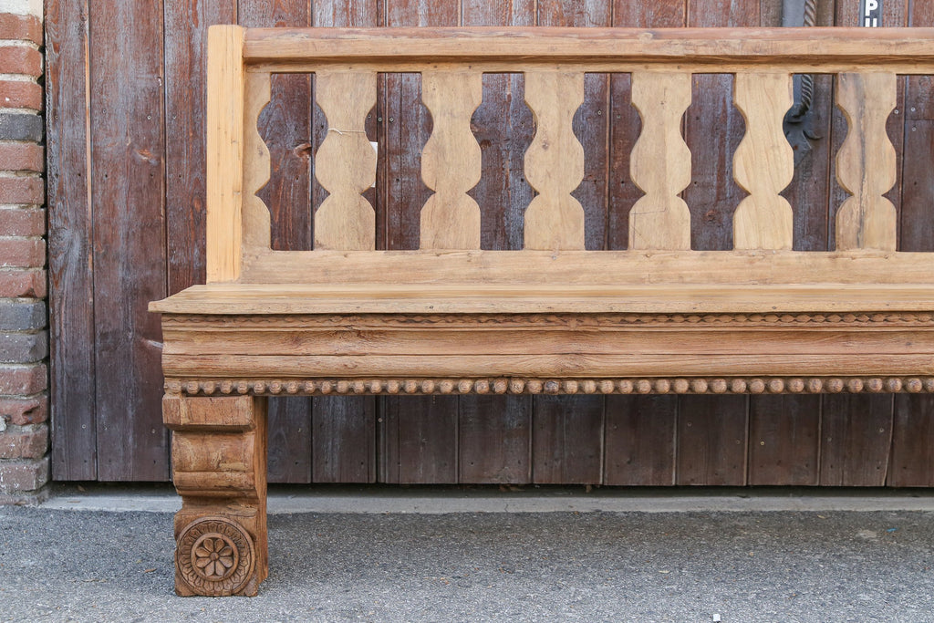 Long Antique Architectural Carved Bench